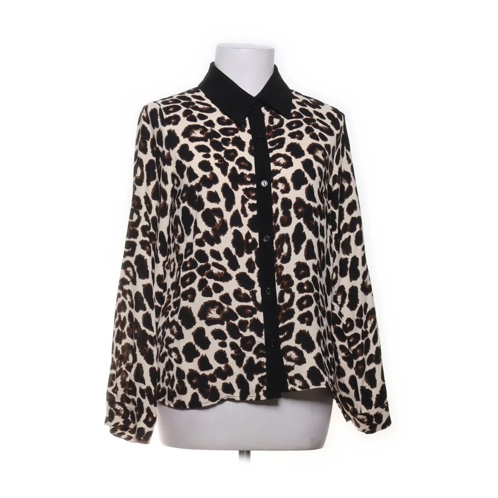 (CL) Tullea Womens Leopard Print Button‎ Down Shirt Black Collar Long Sleeve S